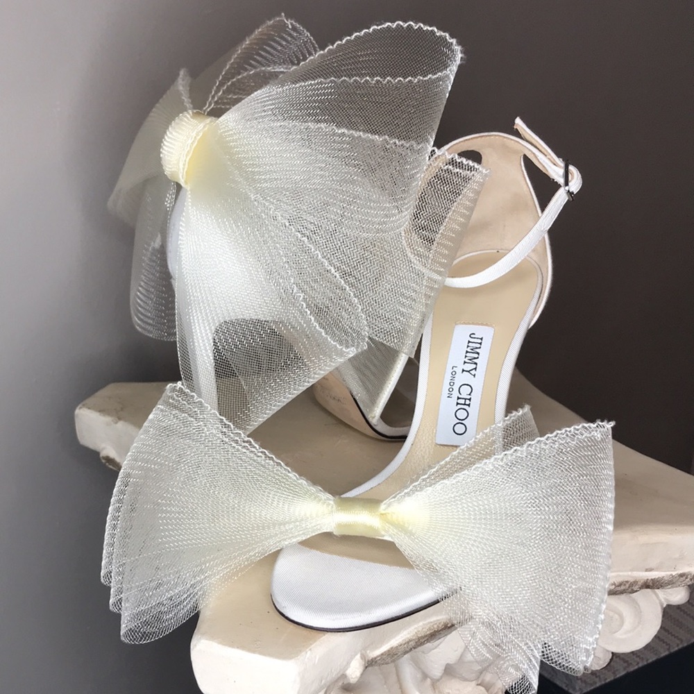 Jimmy Choo Aveline bow white bridal sandals